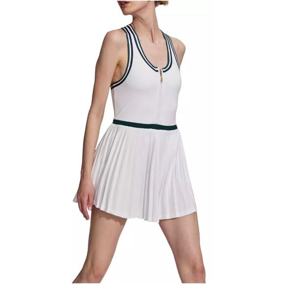 Varley Dresses & Skirts - Varley Tennis Dress Sleeveless Jane Court Pleated Skirt White Green Size Medium